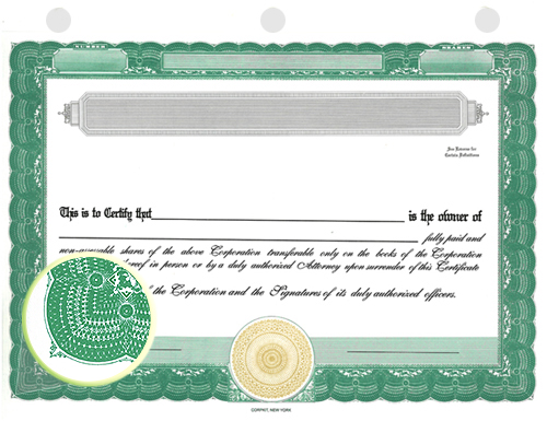 green standard stock certificate