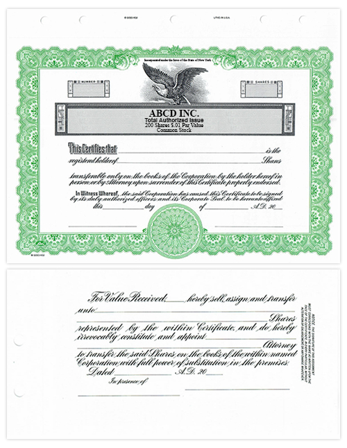 green GOes stock certificate