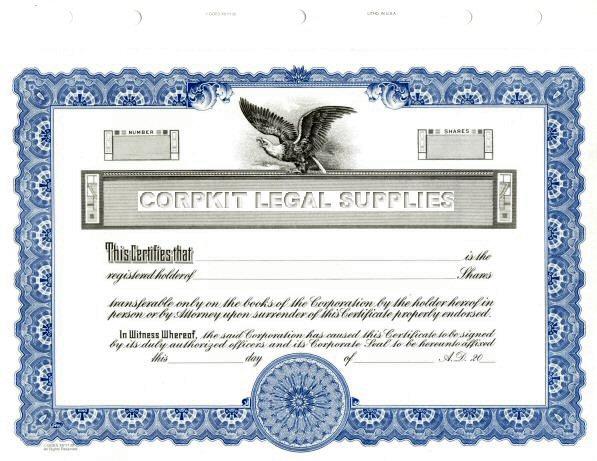 Blue GOes blank stock certificate